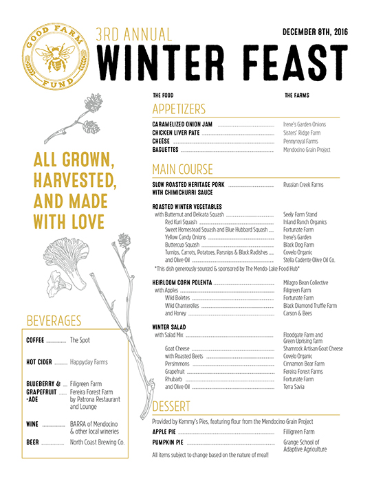 Good Farm Fund Winter Feast Poster and Menu
