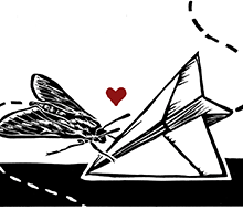 Moth and Paper Airplane Block Print